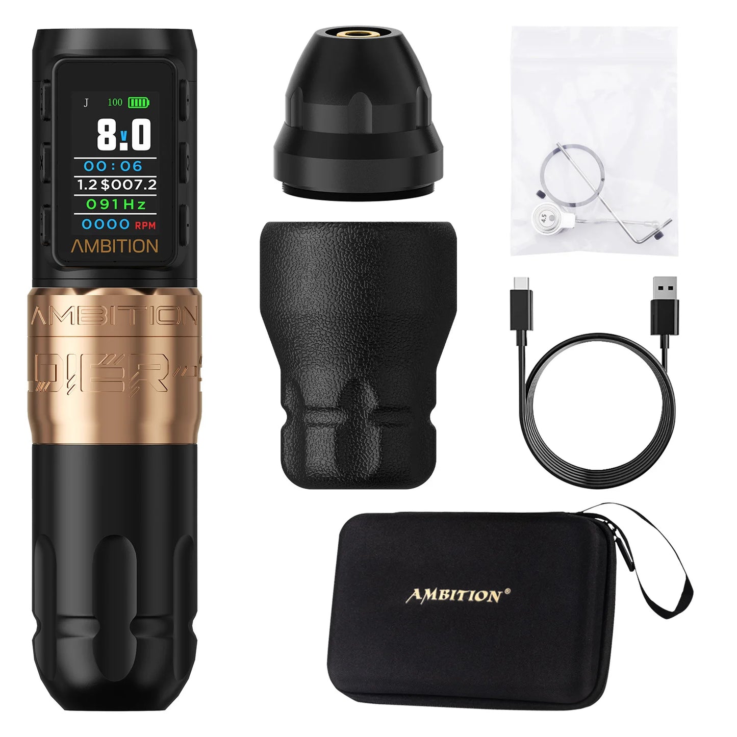 Ambition Soldier270S Wireless Tattoo Machine Stroke5.0mm+4.5mm 1800mAh Billing Battery with 270 g.cm High Torque Brushless Motor
