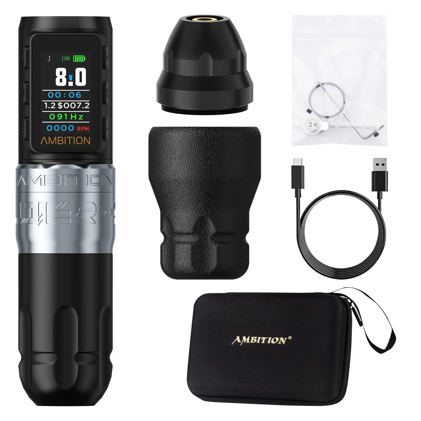 Ambition Soldier270S Wireless Tattoo Machine Stroke5.0mm+4.5mm 1800mAh Billing Battery with 270 g.cm High Torque Brushless Motor