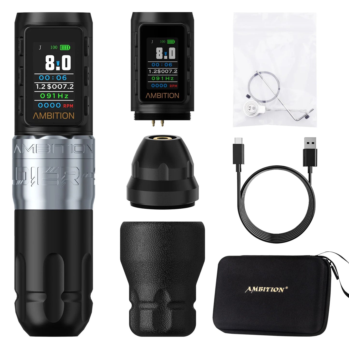 Ambition Soldier270S Wireless Tattoo Machine Stroke5.0mm+4.5mm 1800mAh Billing Battery with 270 g.cm High Torque Brushless Motor
