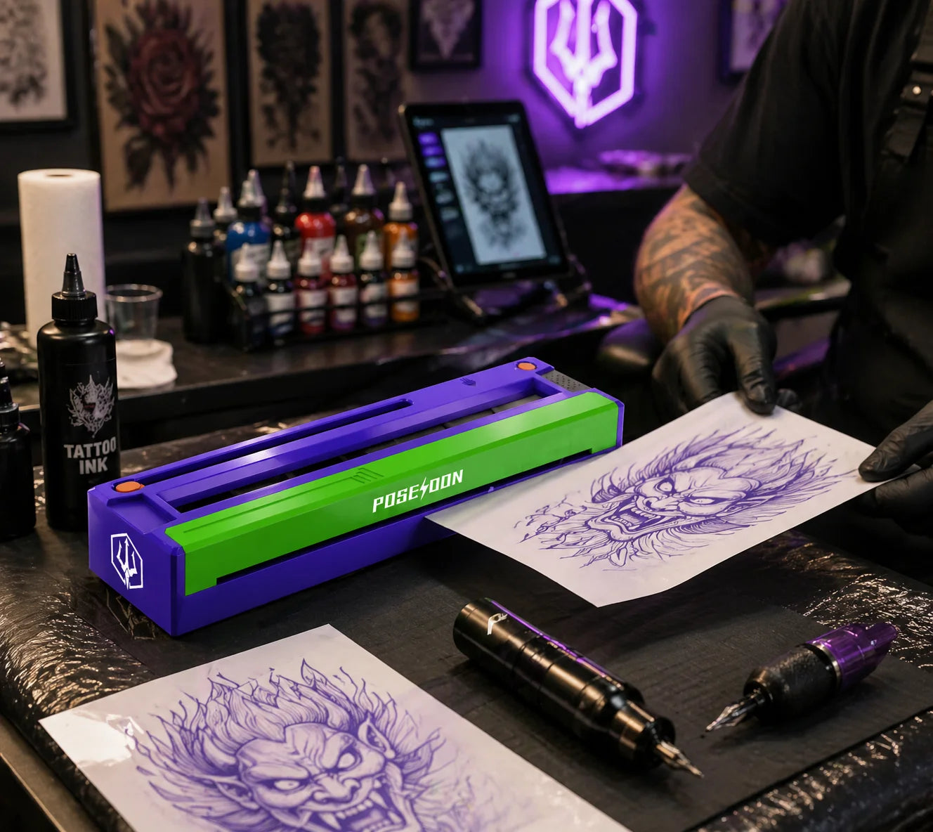 Tattoo Transfer Machine POSEIDON TR052 Portable Thermal Tattoo Stencil Printer Transfer Machine With 10Pcs Tattoo Transfer Paper