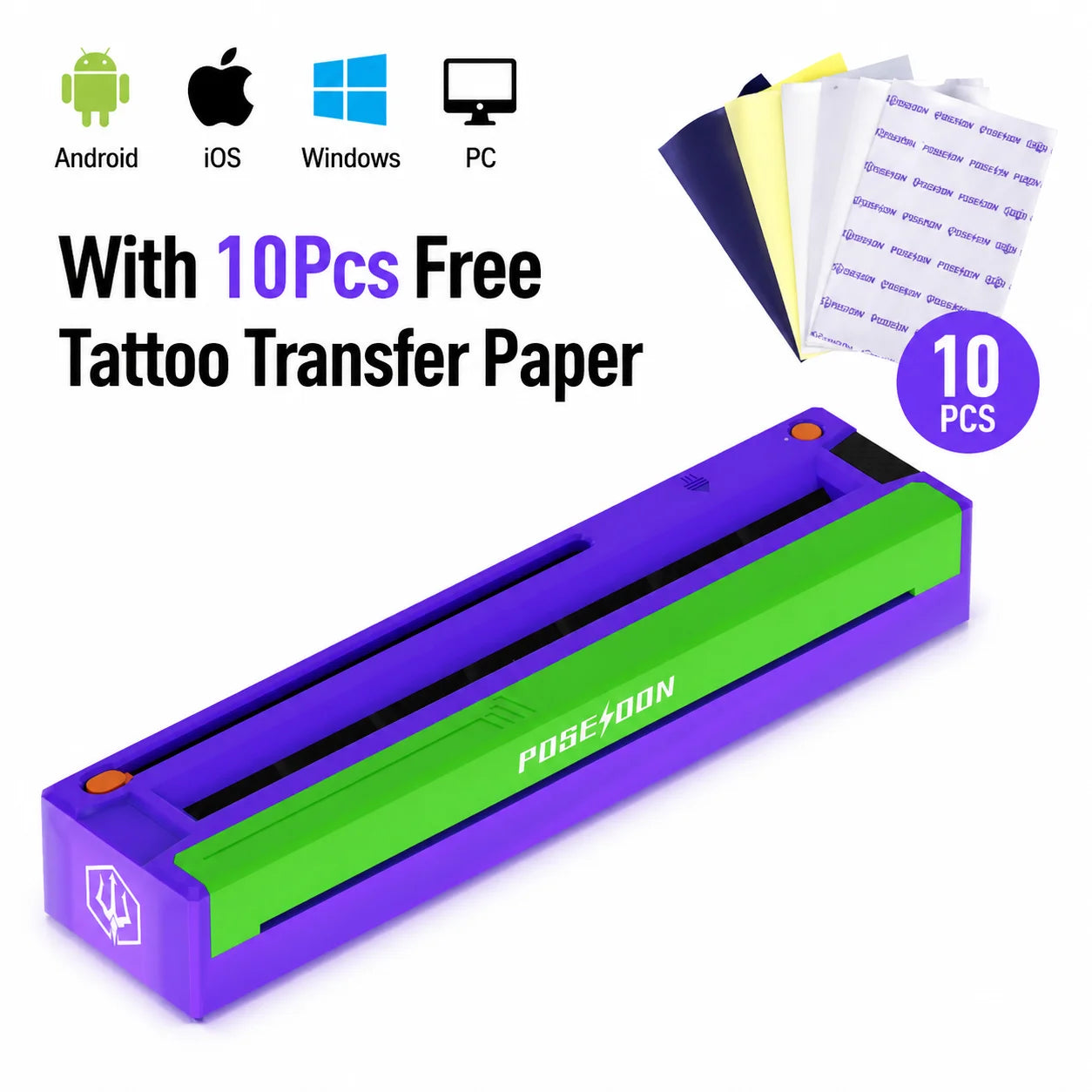 Tattoo Transfer Machine POSEIDON TR052 Portable Thermal Tattoo Stencil Printer Transfer Machine With 10Pcs Tattoo Transfer Paper