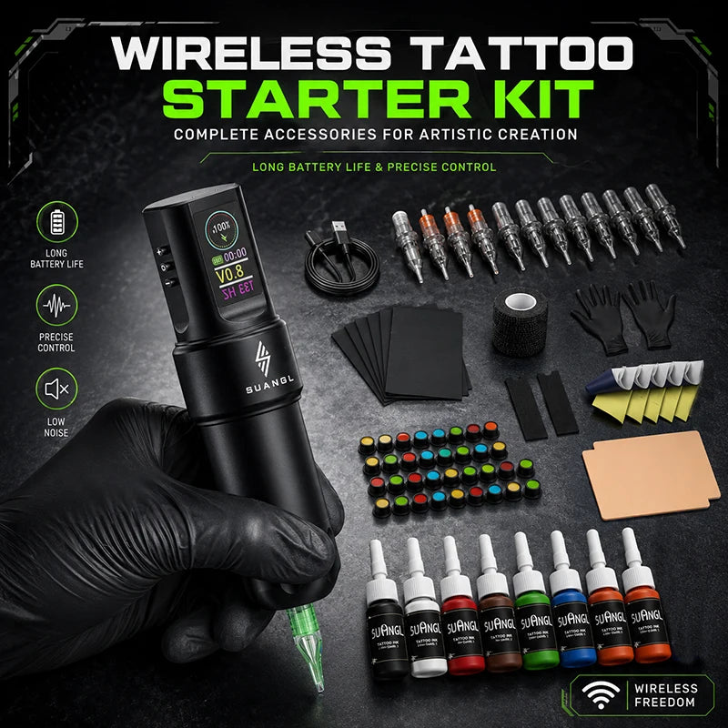 Tattoo Kit Adjustable Tattoo Pen for Permanent Makeup Wireless Tattoo Machine Kit Hot Sale Gun Set for Beginners