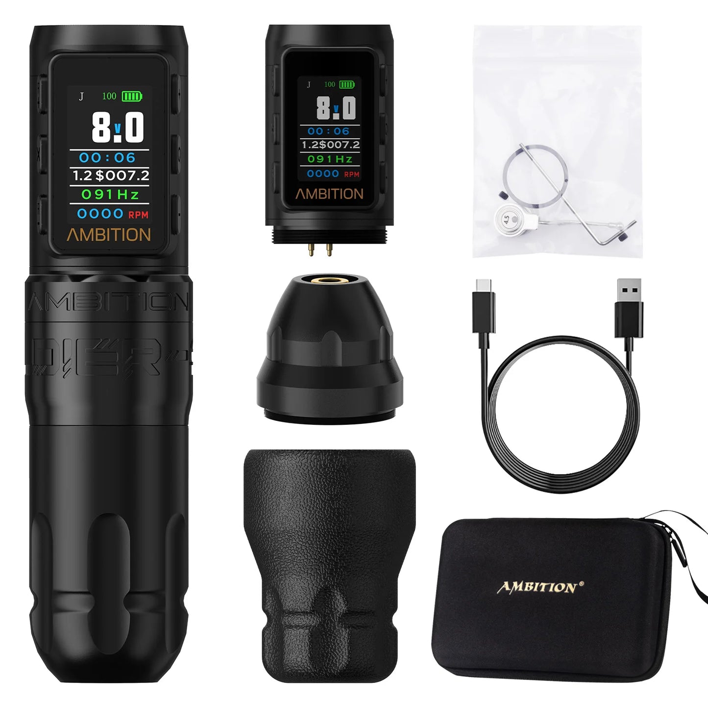 Ambition Soldier270S Wireless Tattoo Machine Stroke5.0mm+4.5mm 1800mAh Billing Battery with 270 g.cm High Torque Brushless Motor