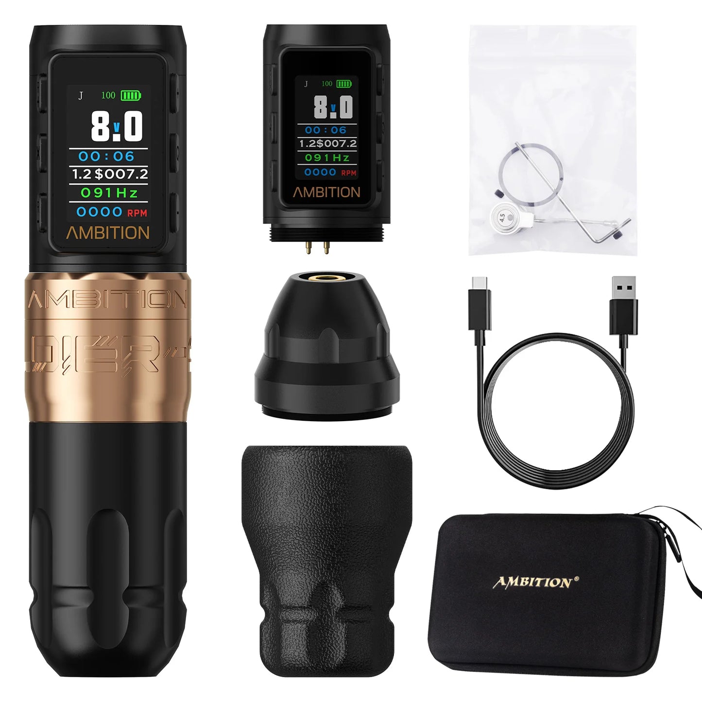 Ambition Soldier270S Wireless Tattoo Machine Stroke5.0mm+4.5mm 1800mAh Billing Battery with 270 g.cm High Torque Brushless Motor