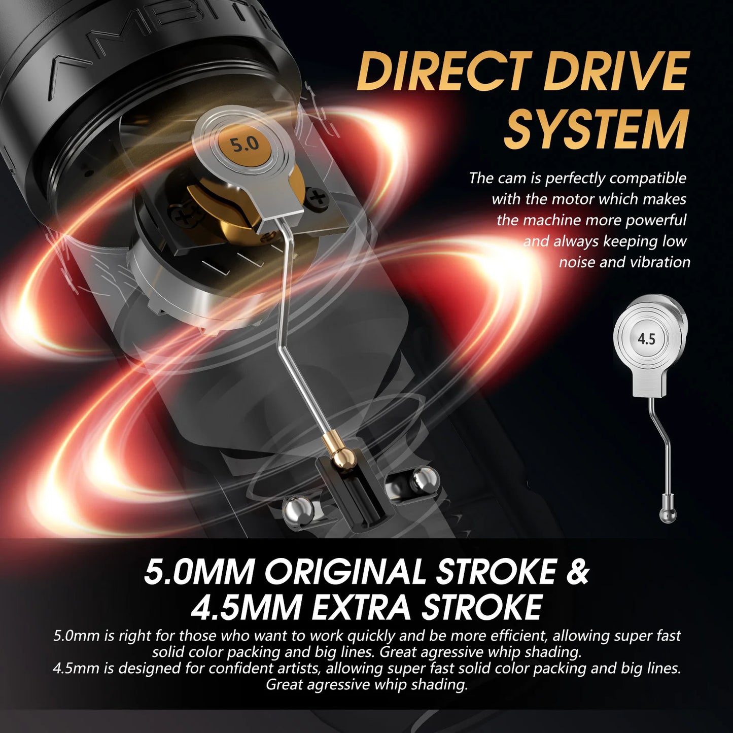 Ambition Soldier270S Wireless Tattoo Machine Stroke5.0mm+4.5mm 1800mAh Billing Battery with 270 g.cm High Torque Brushless Motor